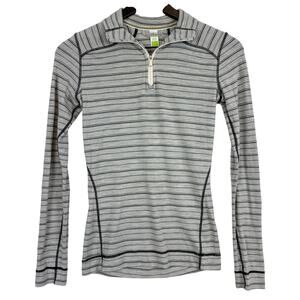 Smartwool Womens 1/4 Zip Merino Wool Stripe Gray Sweater Fitted - XS